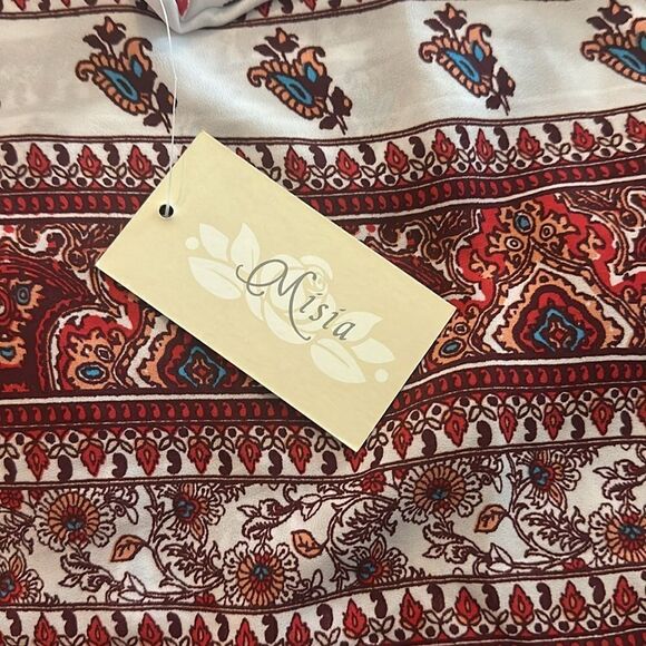 Misia Sheer White Boho Hippie Paisley Print Top Peep Shoulder Medium M NWT - Picture 5 of 5